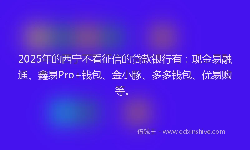 2025年的西宁不看征信的贷款银行有：现金易融通、鑫易Pro+钱包、金小豚、多多钱包、优易购等。