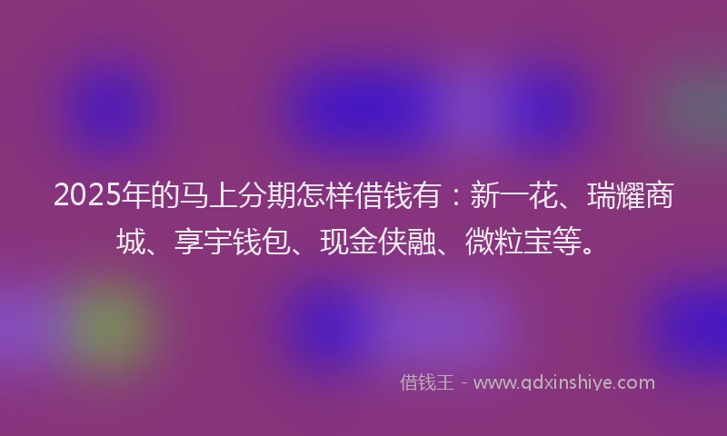 2025年的马上分期怎样借钱有：新一花、瑞耀商城、享宇钱包、现金侠融、微粒宝等。