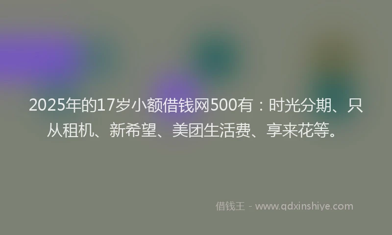 2025年的17岁小额借钱网500有：时光分期、只从租机、新希望、美团生活费、享来花等。