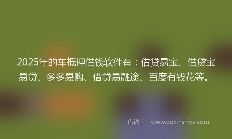 2025年的车抵押借钱软件有：借贷易宝、借贷宝易贷、多多易购、借贷易融途、百度有钱花等。