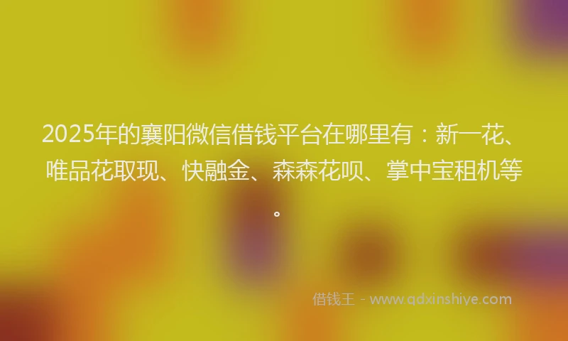 2025年的襄阳微信借钱平台在哪里有：新一花、唯品花取现、快融金、森森花呗、掌中宝租机等。