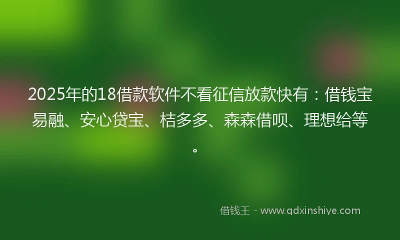 2025年的18借款软件不看征信放款快有：借钱宝易融、安心贷宝、桔多多、森森借呗、理想给等。