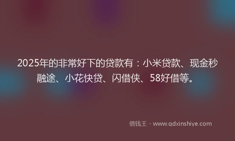 2025年的非常好下的贷款有：小米贷款、现金秒融途、小花快贷、闪借侠、58好借等。