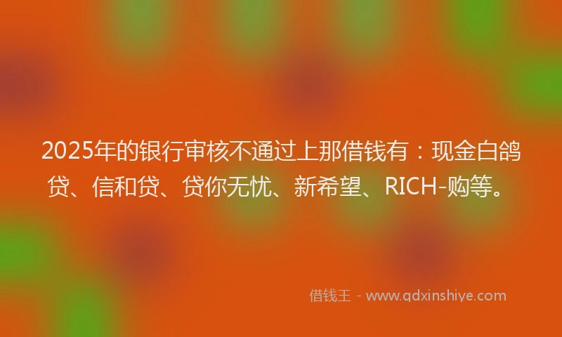 2025年的银行审核不通过上那借钱有：现金白鸽贷、信和贷、贷你无忧、新希望、RICH-购等。