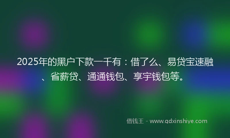 2025年的黑户下款一千有：借了么、易贷宝速融、省薪贷、通通钱包、享宇钱包等。
