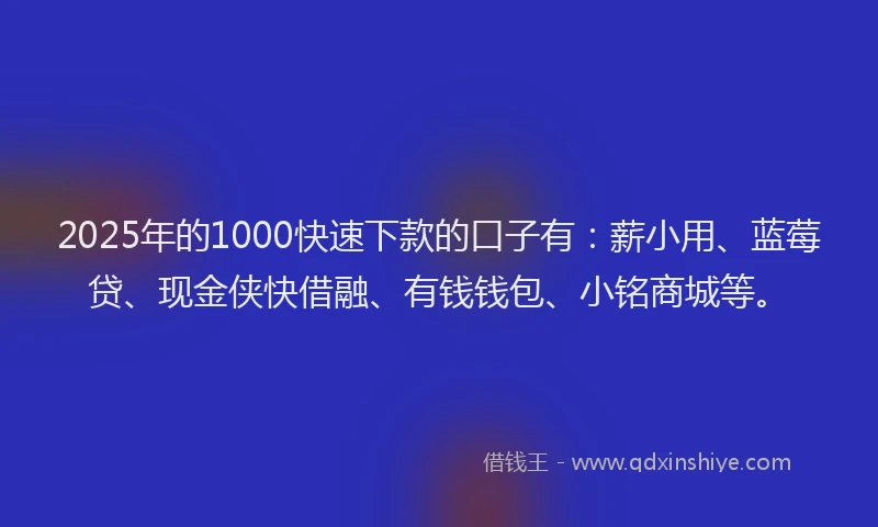 2025年的1000快速下款的口子有：薪小用、蓝莓贷、现金侠快借融、有钱钱包、小铭商城等。