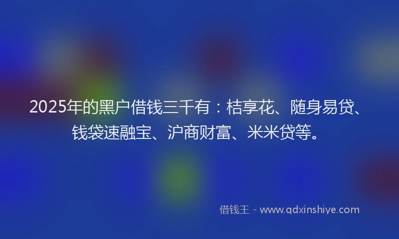 2025年的黑户借钱三千有：桔享花、随身易贷、钱袋速融宝、沪商财富、米米贷等。