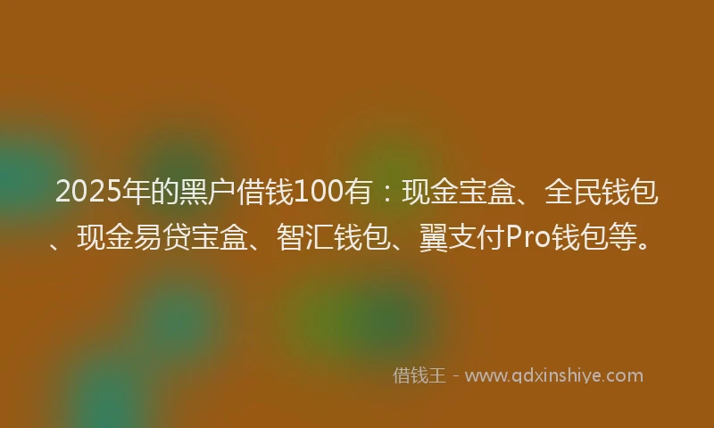 2025年的黑户借钱100有：现金宝盒、全民钱包、现金易贷宝盒、智汇钱包、翼支付Pro钱包等。