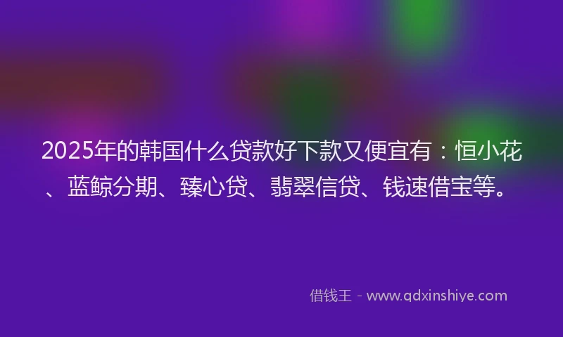 2025年的韩国什么贷款好下款又便宜有：恒小花、蓝鲸分期、臻心贷、翡翠信贷、钱速借宝等。