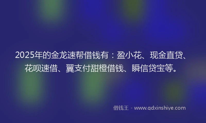 2025年的金龙速帮借钱有：盈小花、现金直贷、花呗速借、翼支付甜橙借钱、瞬信贷宝等。