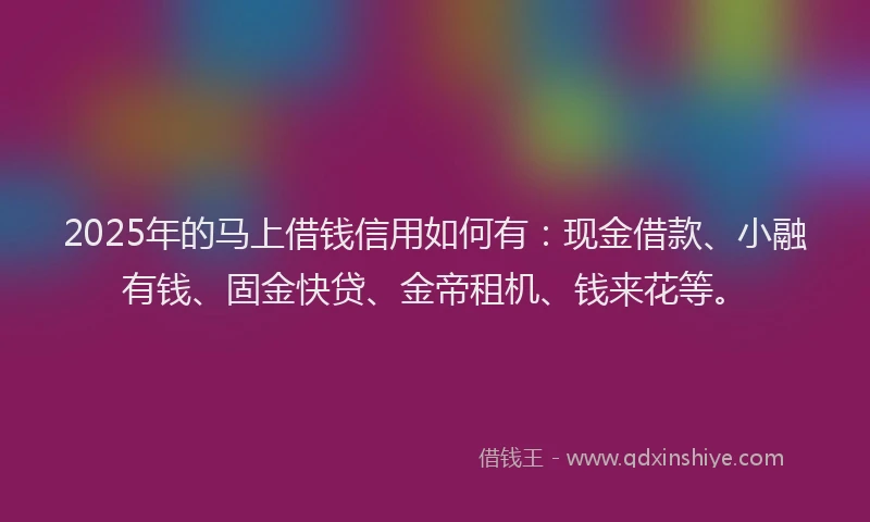 2025年的马上借钱信用如何有：现金借款、小融有钱、固金快贷、金帝租机、钱来花等。