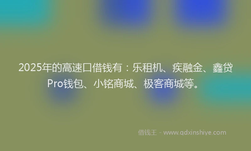 2025年的高速口借钱有：乐租机、疾融金、鑫贷Pro钱包、小铭商城、极客商城等。