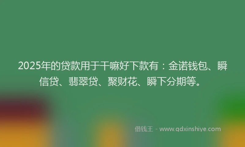 2025年的贷款用于干嘛好下款有：金诺钱包、瞬信贷、翡翠贷、聚财花、瞬下分期等。