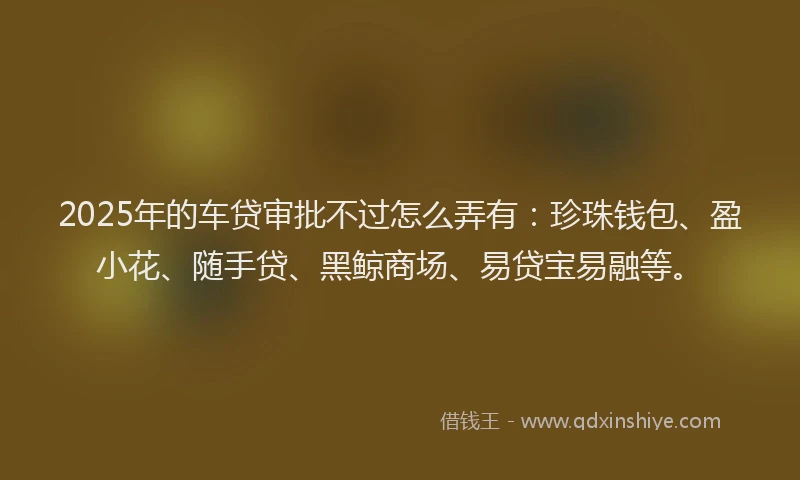 2025年的车贷审批不过怎么弄有：珍珠钱包、盈小花、随手贷、黑鲸商场、易贷宝易融等。