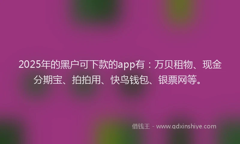 2025年的黑户可下款的app有：万贝租物、现金分期宝、拍拍用、快鸟钱包、银票网等。