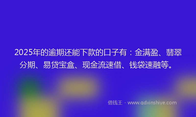 2025年的逾期还能下款的口子有：金满盈、翡翠分期、易贷宝盒、现金流速借、钱袋速融等。