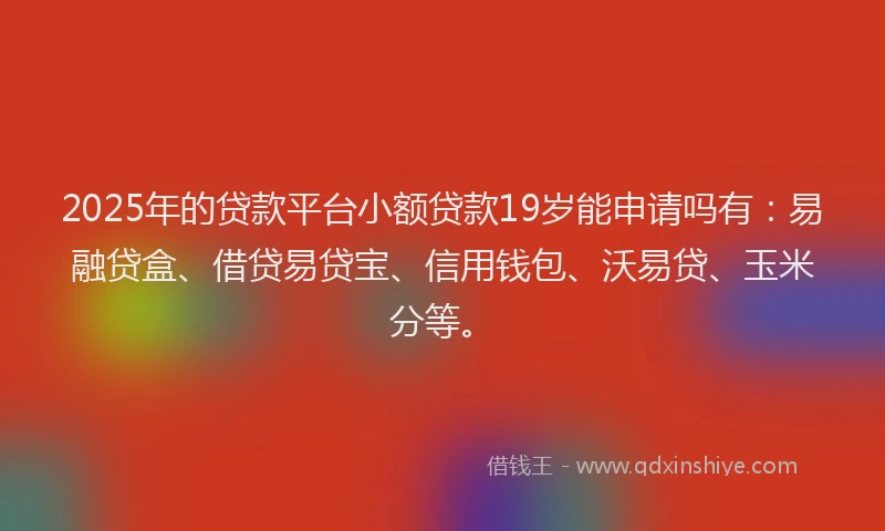 2025年的贷款平台小额贷款19岁能申请吗有：易融贷盒、借贷易贷宝、信用钱包、沃易贷、玉米分等。