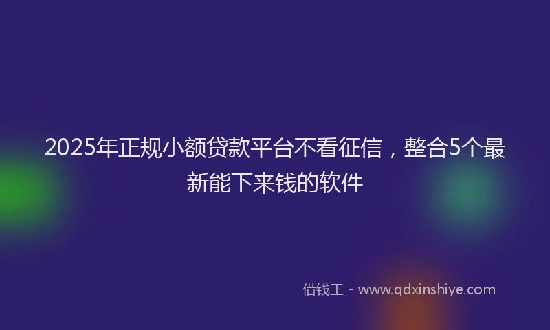 2025年正规小额贷款平台不看征信，整合5个最新能下来钱的软件