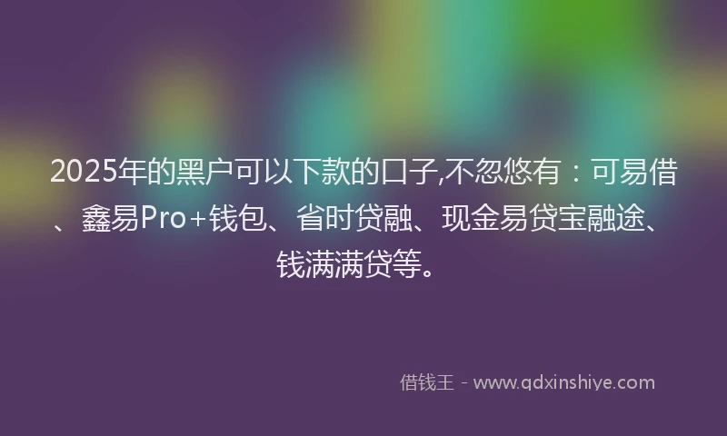 2025年的黑户可以下款的口子,不忽悠有：可易借、鑫易Pro+钱包、省时贷融、现金易贷宝融途、钱满满贷等。