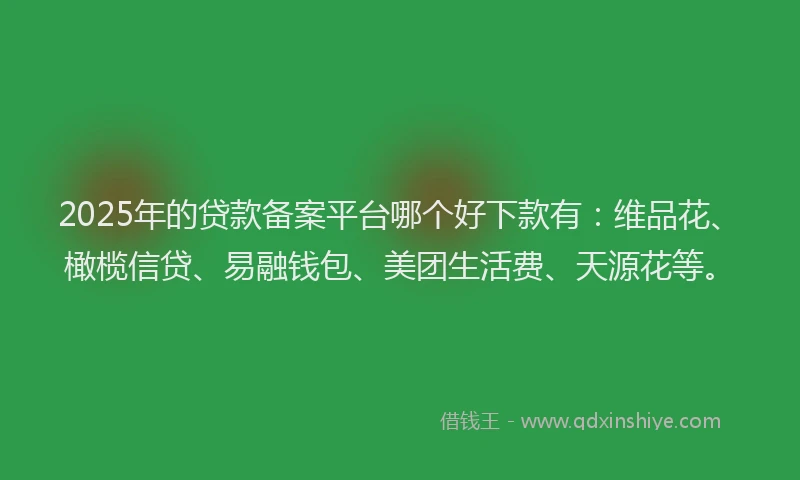 2025年的贷款备案平台哪个好下款有：维品花、橄榄信贷、易融钱包、美团生活费、天源花等。