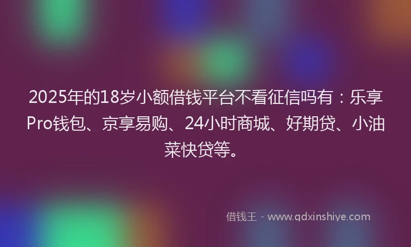 2025年的18岁小额借钱平台不看征信吗有：乐享Pro钱包、京享易购、24小时商城、好期贷、小油菜快贷等。