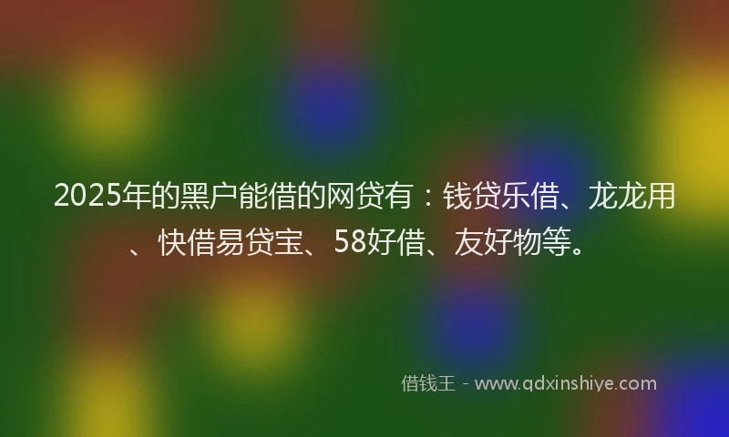 2025年的黑户能借的网贷有：钱贷乐借、龙龙用、快借易贷宝、58好借、友好物等。
