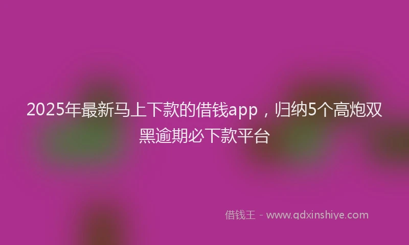 2025年最新马上下款的借钱app，归纳5个高炮双黑逾期必下款平台
