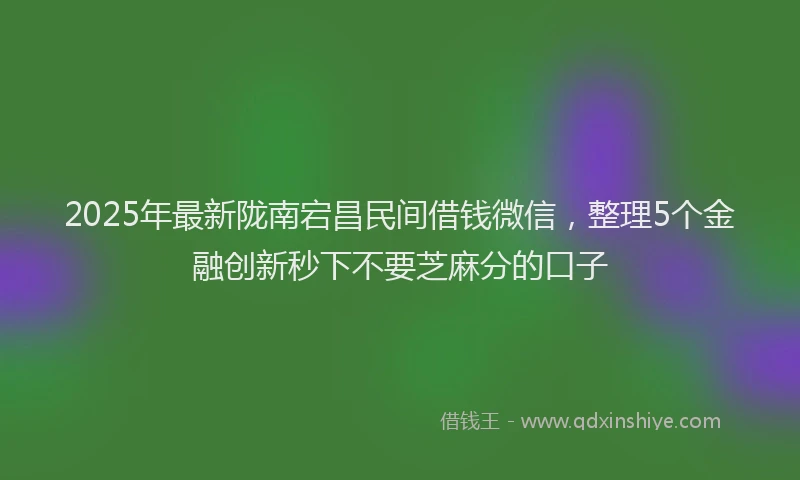 2025年最新陇南宕昌民间借钱微信，整理5个金融创新秒下不要芝麻分的口子