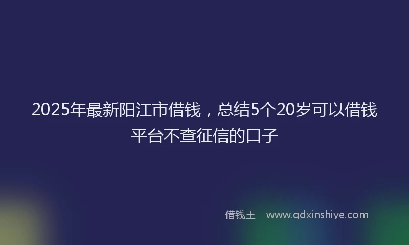 2025年最新阳江市借钱，总结5个20岁可以借钱平台不查征信的口子