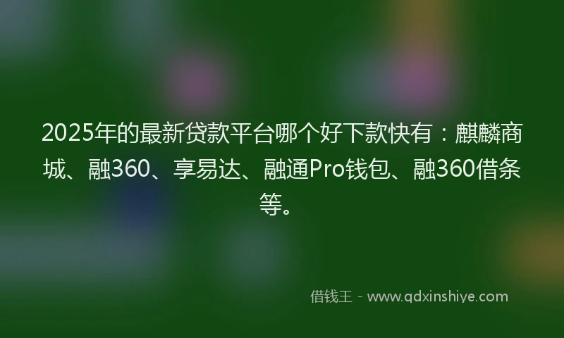 2025年的最新贷款平台哪个好下款快有：麒麟商城、融360、享易达、融通Pro钱包、融360借条等。