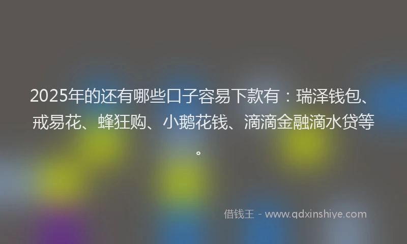 2025年的还有哪些口子容易下款有：瑞泽钱包、戒易花、蜂狂购、小鹅花钱、滴滴金融滴水贷等。