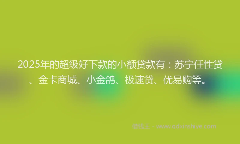 2025年的超级好下款的小额贷款有：苏宁任性贷、金卡商城、小金鸽、极速贷、优易购等。