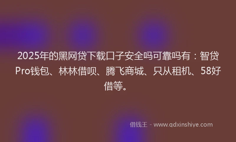 2025年的黑网贷下载口子安全吗可靠吗有：智贷Pro钱包、林林借呗、腾飞商城、只从租机、58好借等。