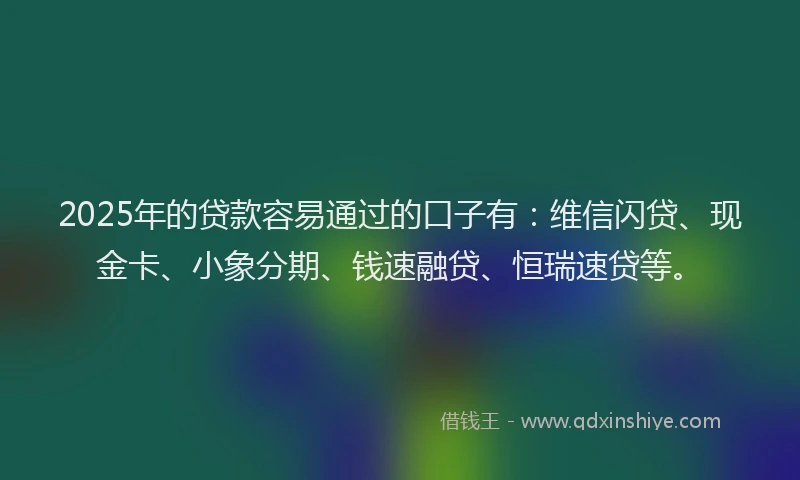 2025年的贷款容易通过的口子有：维信闪贷、现金卡、小象分期、钱速融贷、恒瑞速贷等。