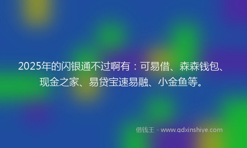 2025年的闪银通不过啊有：可易借、森森钱包、现金之家、易贷宝速易融、小金鱼等。