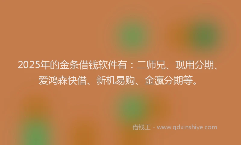 2025年的金条借钱软件有：二师兄、现用分期、爱鸿森快借、新机易购、金瀛分期等。