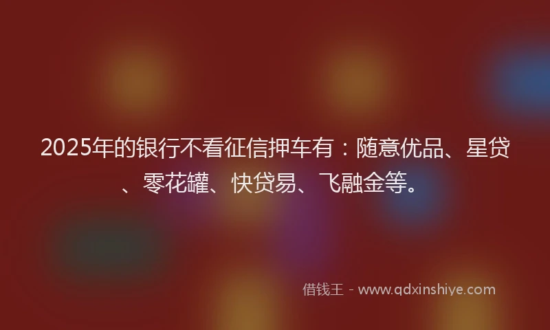 2025年的银行不看征信押车有：随意优品、星贷、零花罐、快贷易、飞融金等。