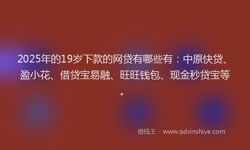 2025年的19岁下款的网贷有哪些有：中原快贷、盈小花、借贷宝易融、旺旺钱包、现金秒贷宝等。