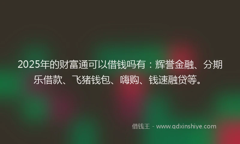 2025年的财富通可以借钱吗有：辉誉金融、分期乐借款、飞猪钱包、嗨购、钱速融贷等。