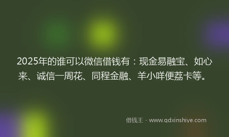 2025年的谁可以微信借钱有：现金易融宝、如心来、诚信一周花、同程金融、羊小咩便荔卡等。