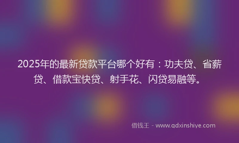 2025年的最新贷款平台哪个好有：功夫贷、省薪贷、借款宝快贷、射手花、闪贷易融等。
