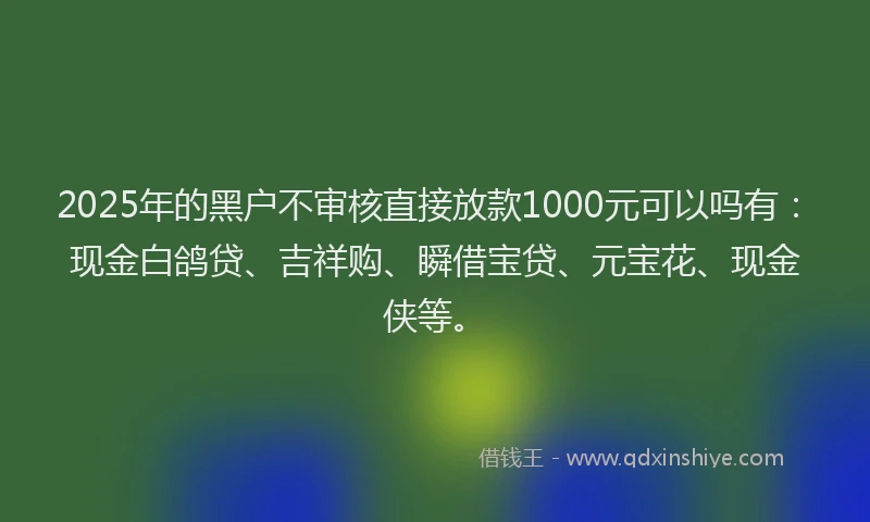2025年的黑户不审核直接放款1000元可以吗有：现金白鸽贷、吉祥购、瞬借宝贷、元宝花、现金侠等。