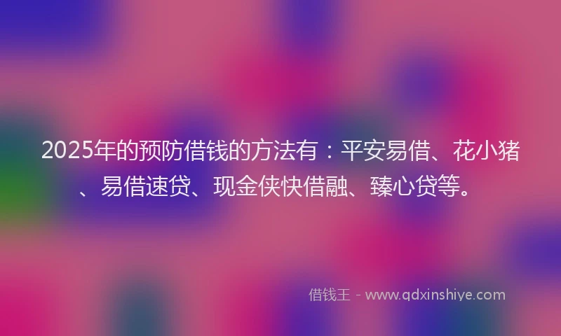 2025年的预防借钱的方法有：平安易借、花小猪、易借速贷、现金侠快借融、臻心贷等。