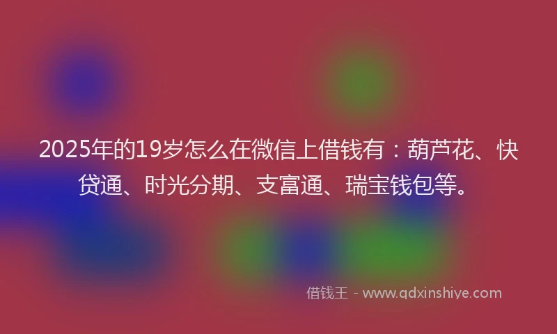 2025年的19岁怎么在微信上借钱有：葫芦花、快贷通、时光分期、支富通、瑞宝钱包等。