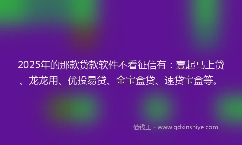 2025年的那款贷款软件不看征信有：壹起马上贷、龙龙用、优投易贷、金宝盒贷、速贷宝盒等。