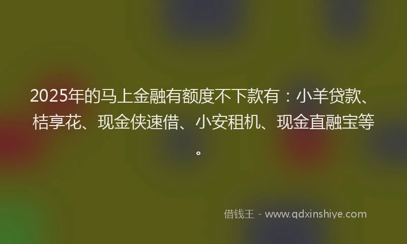 2025年的马上金融有额度不下款有：小羊贷款、桔享花、现金侠速借、小安租机、现金直融宝等。