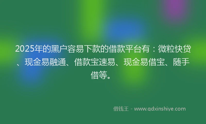2025年的黑户容易下款的借款平台有：微粒快贷、现金易融通、借款宝速易、现金易借宝、随手借等。