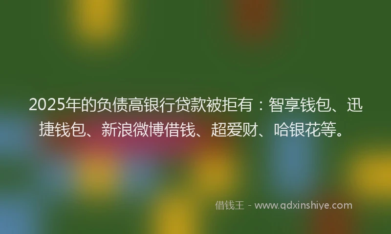 2025年的负债高银行贷款被拒有：智享钱包、迅捷钱包、新浪微博借钱、超爱财、哈银花等。