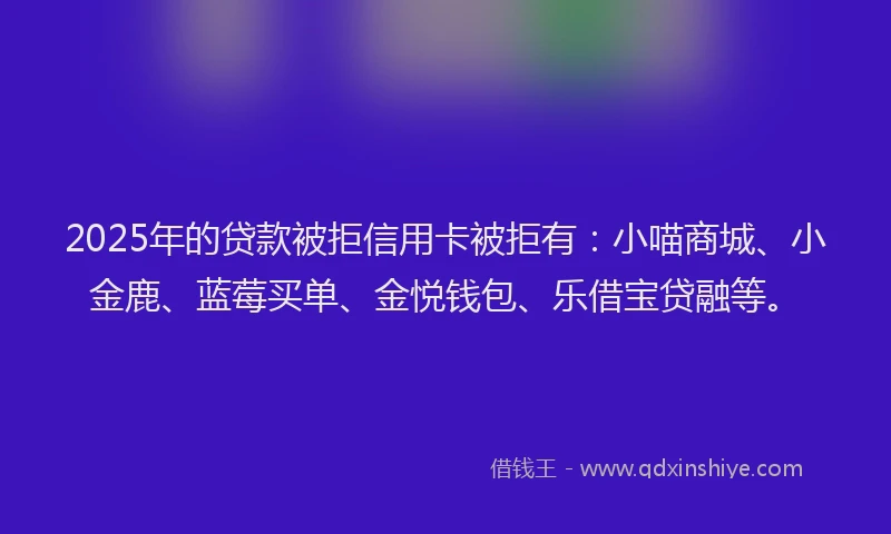 2025年的贷款被拒信用卡被拒有：小喵商城、小金鹿、蓝莓买单、金悦钱包、乐借宝贷融等。