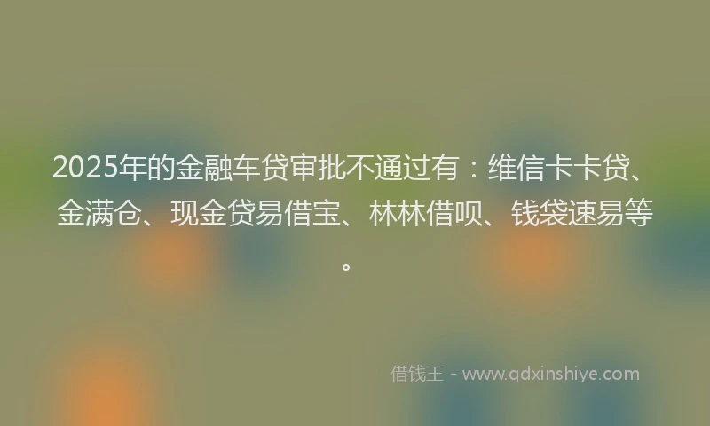 2025年的金融车贷审批不通过有：维信卡卡贷、金满仓、现金贷易借宝、林林借呗、钱袋速易等。
